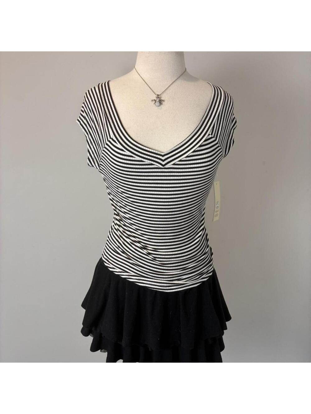 No Boundaries black and white striped top with low neck size medium
